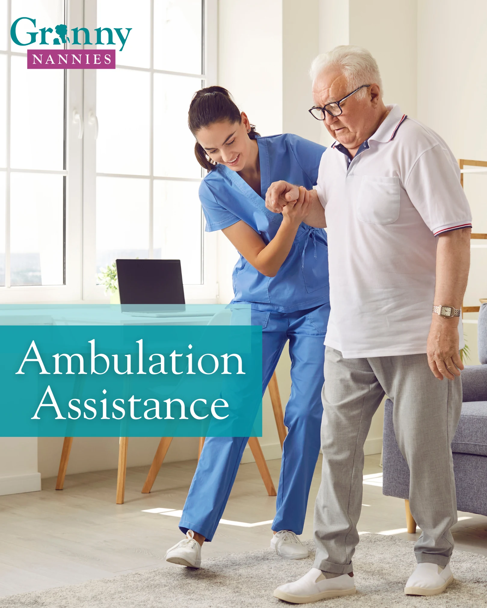 A caregiver helping a senior with walking and mobility