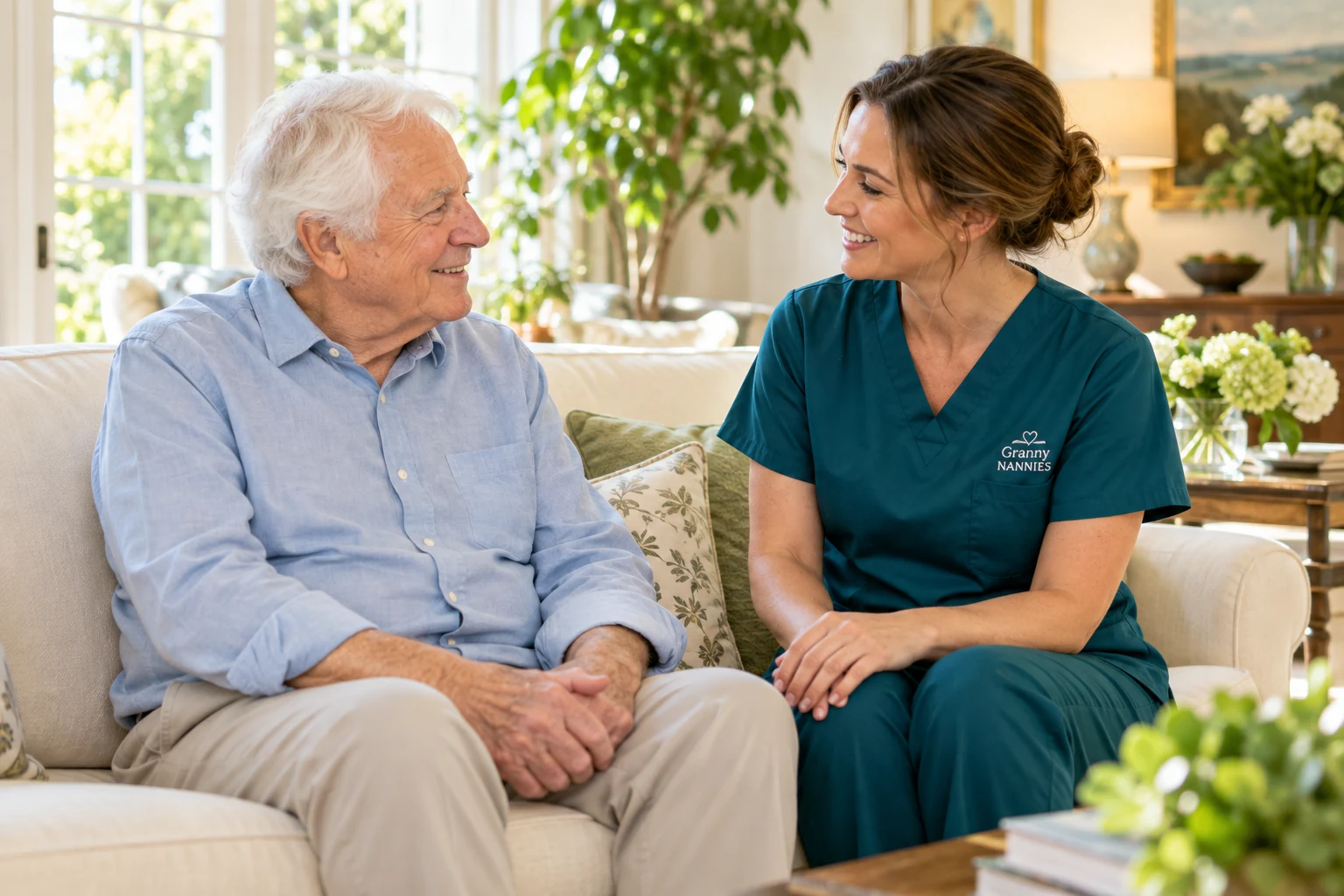 A senior enjoying supportive companionship at home