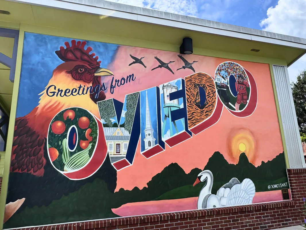 Greetings from Oviedo mural at Center Lake Park in Oviedo, Florida